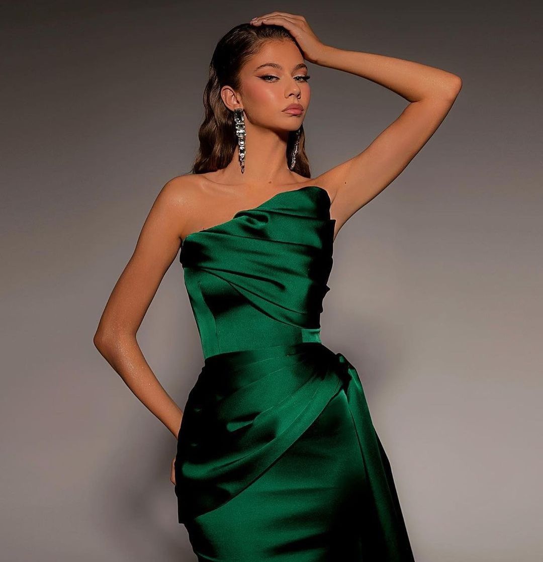 Dark Green Strapless Mermaid Prom Dress with Ruffles | Ballbella