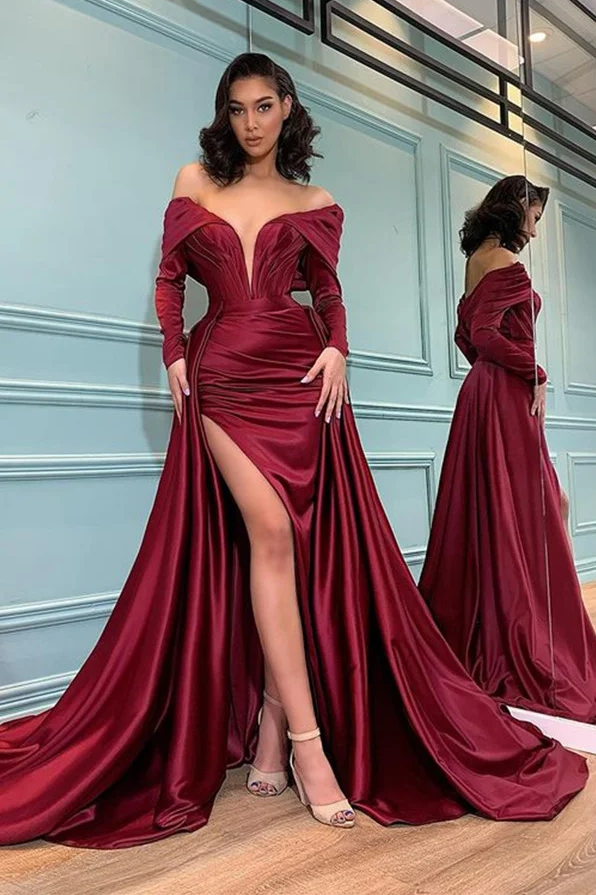 Long-Sleeve Burgundy Evening Dress Mermaid | Ballbella