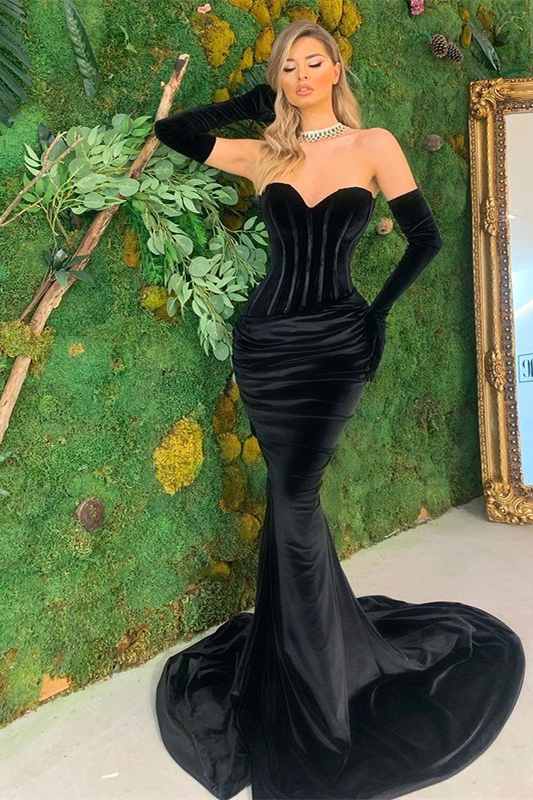 Black Sweetheart Velvet Mermaid Prom Dress | Ballbella