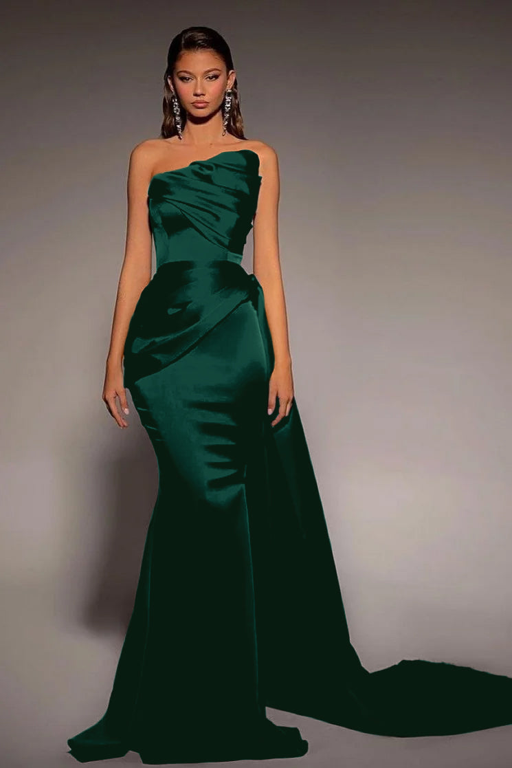 Dark Green Strapless Mermaid Prom Dress with Ruffles | Ballbella