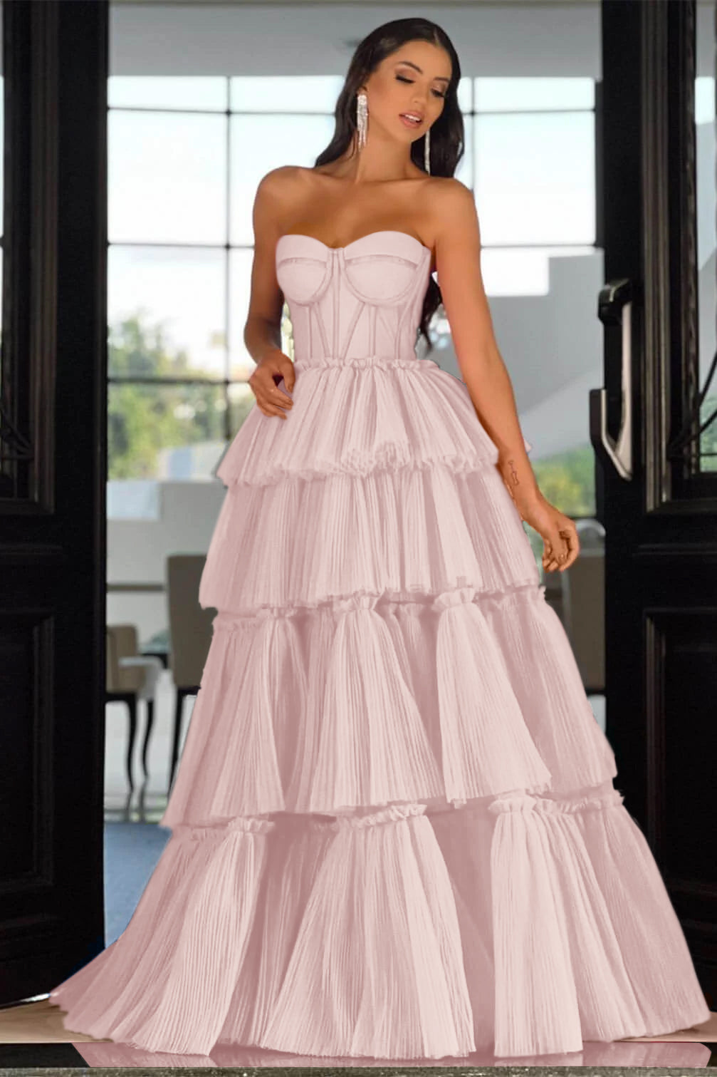 Hot Pink Elegant Sweetheart Prom Dress with Sleeveless Layers | Ballbella