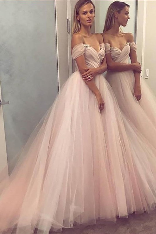 Chic Off-the-Shoulder Tulle Prom Dress | Ballbella