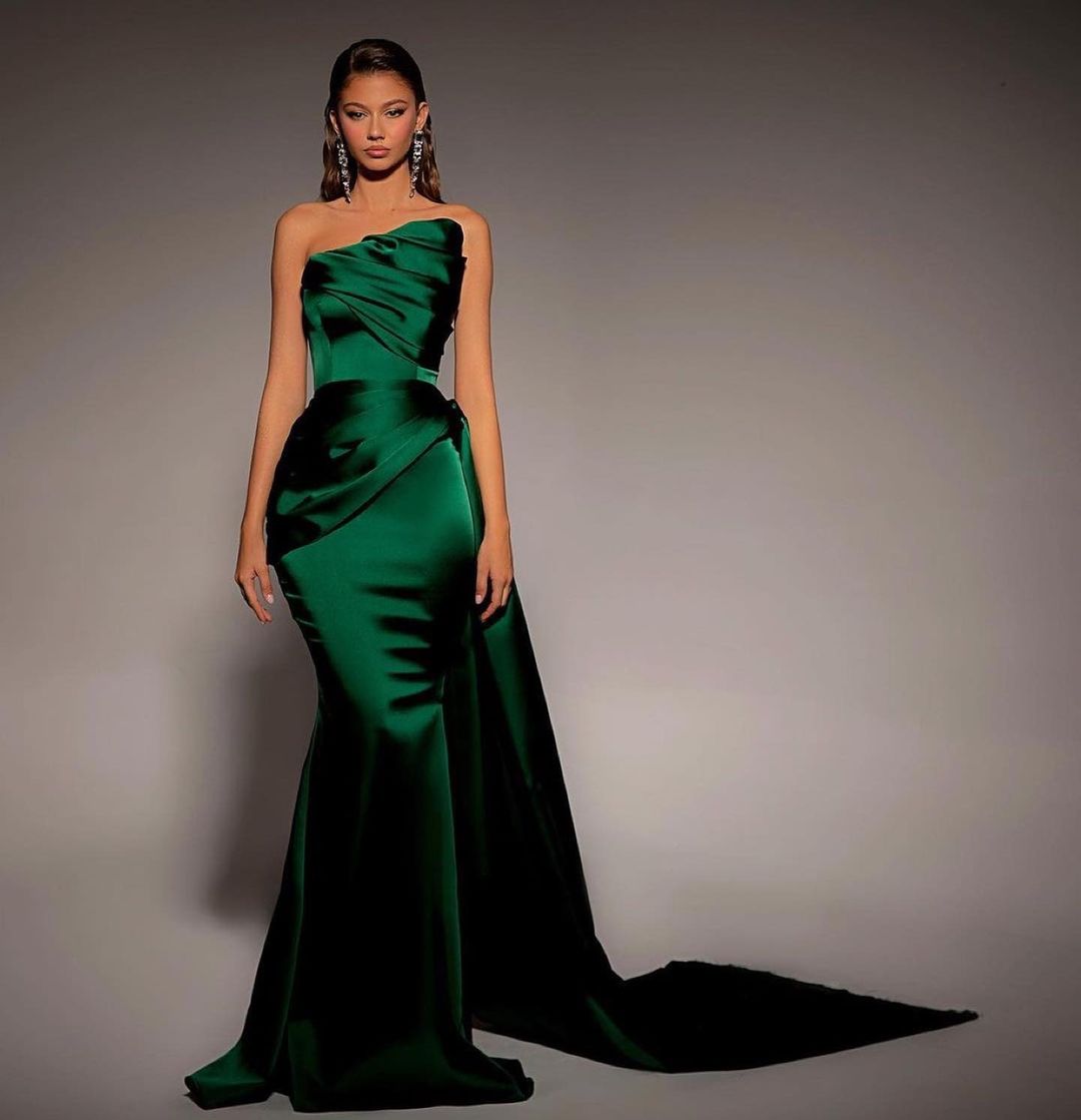 Dark Green Strapless Mermaid Prom Dress with Ruffles | Ballbella