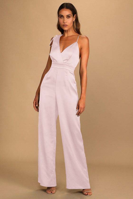 Luxe Rusty Rose Satin Asymmetrical Wide-Leg Jumpsuit | Ballbella