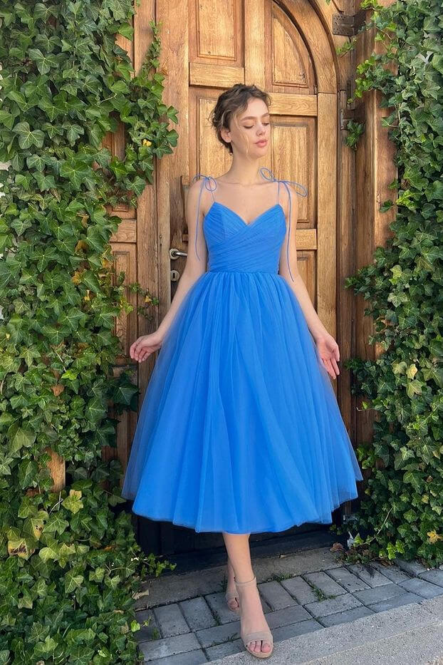 Elegant Blue Spaghetti-Strap Sweetheart Short Prom Dress | Ballbella