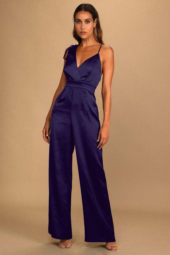 Luxe Rusty Rose Satin Asymmetrical Wide-Leg Jumpsuit | Ballbella