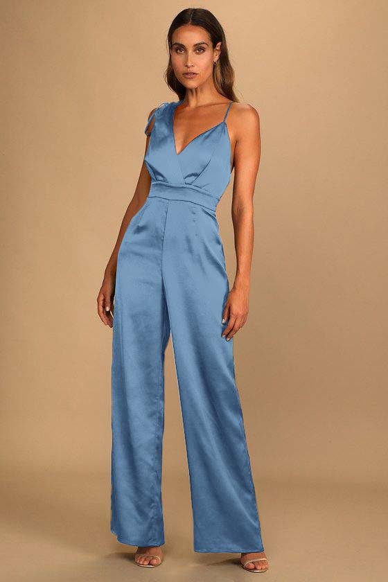 Luxe Rusty Rose Satin Asymmetrical Wide-Leg Jumpsuit | Ballbella