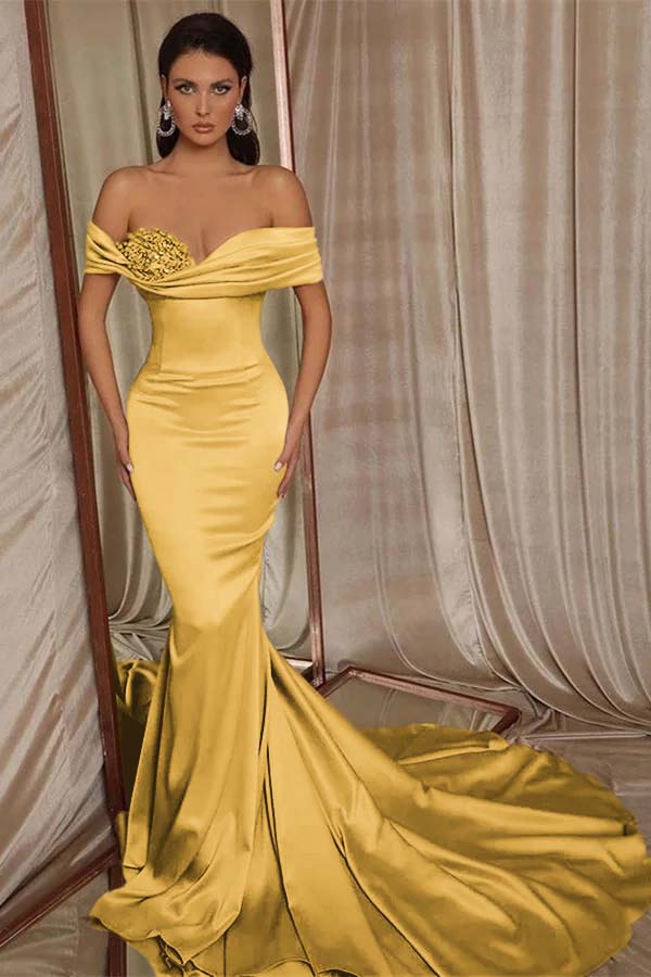 Chic Off-the-Shoulder Mermaid Elegant Evening Dress with Beadings | Ballbella