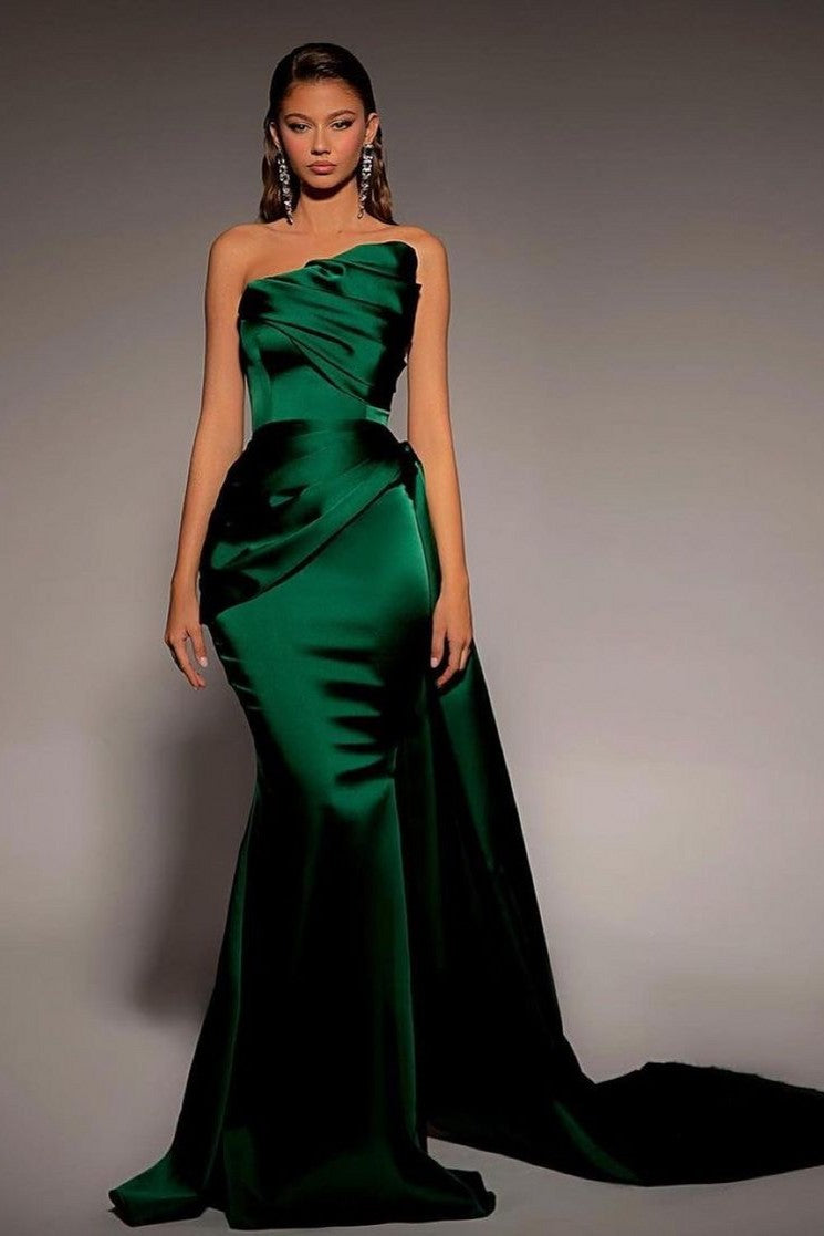 Dark Green Strapless Mermaid Prom Dress with Ruffles | Ballbella