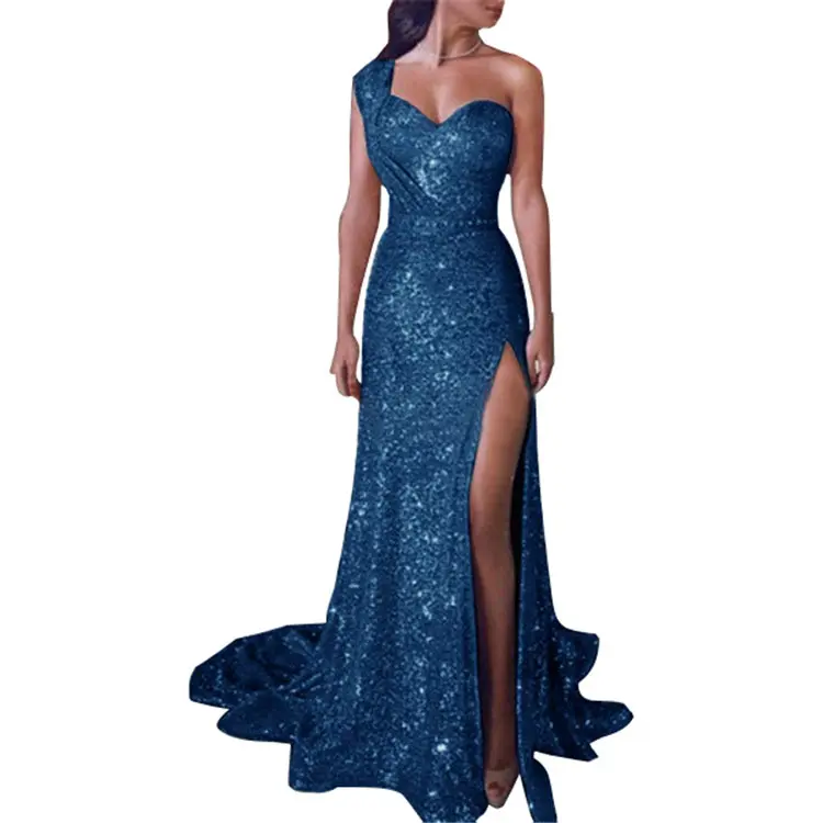 Charming One-Shoulder Mermaid Evening Dress with Slit and Sequins | Ballbella