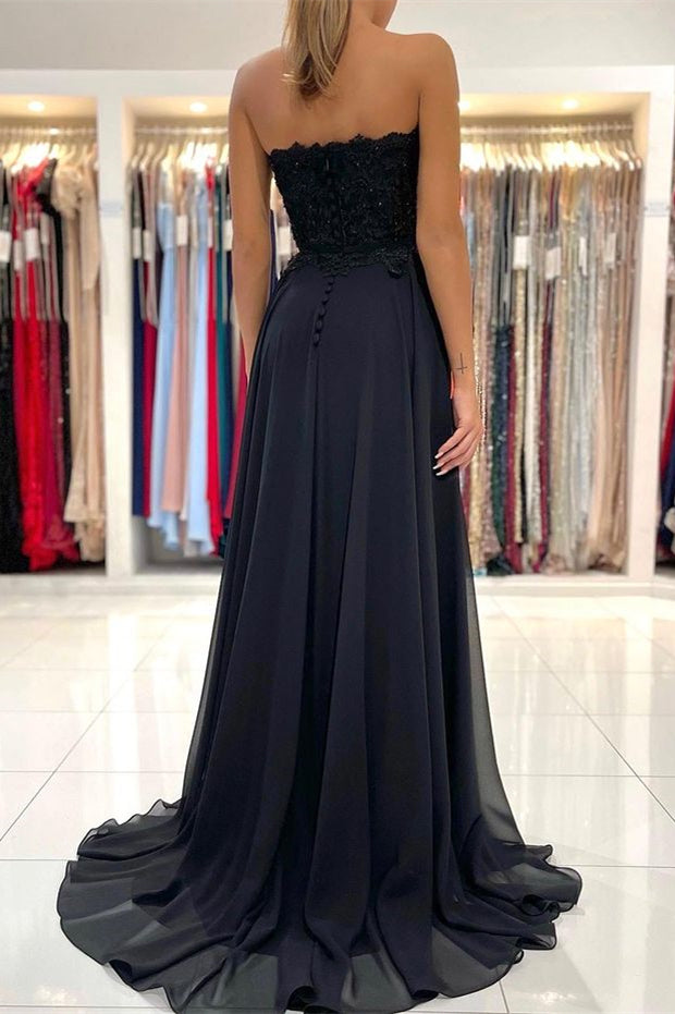 Black Sweetheart Appliques Prom Dress with Split | Ballbella