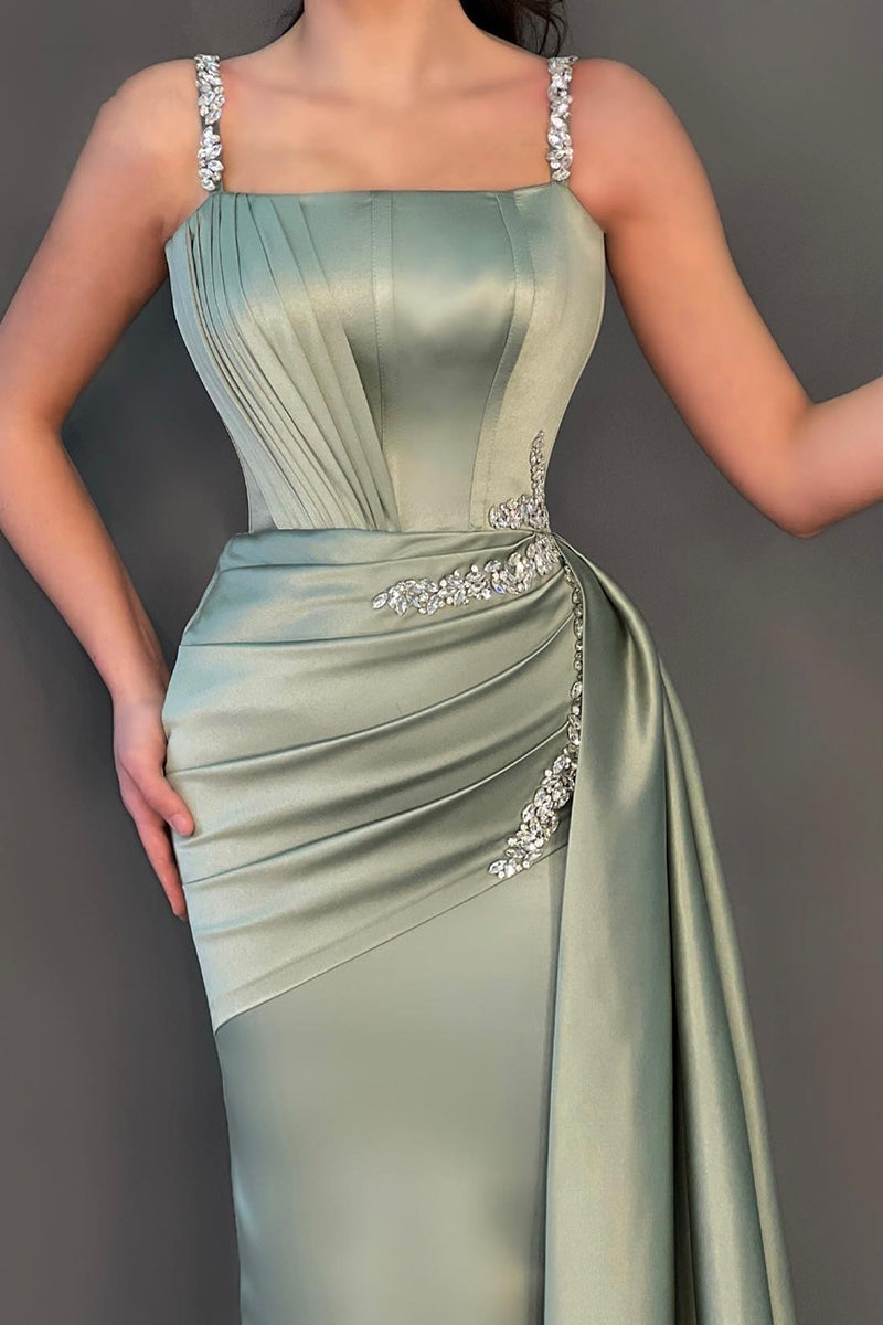 Beautiful Spaghetti-Strap Sage Beaded Prom Dress with Ruffle | Ballbella