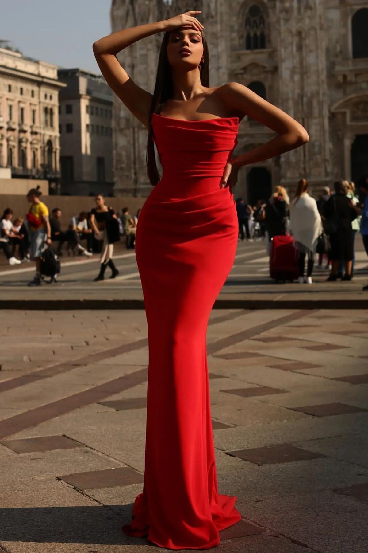 Classy Red Strapless Mermaid Long Prom Dress | Ballbella