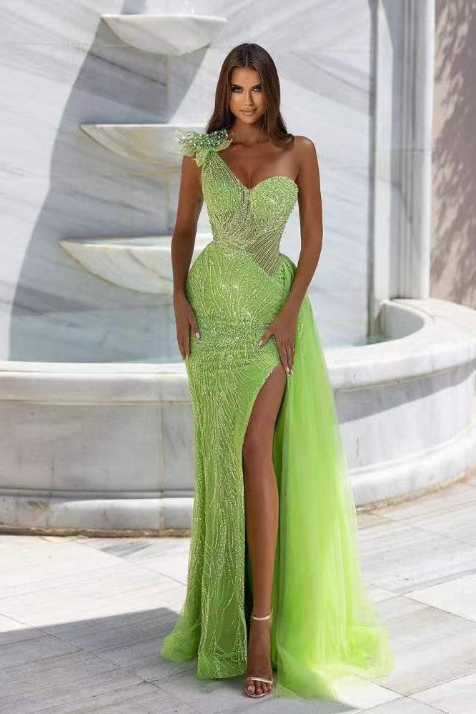 Charming Light Green Mermaid Sweetheart Evening Dress with Beadings and One Shoulder | Ballbella