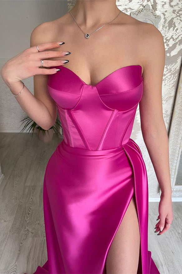 Hot Pink Elegant Sweetheart Split Prom Dress with Sleeveless Design | Ballbella