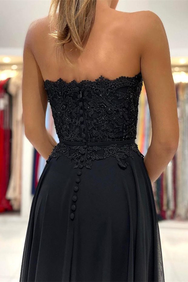 Black Sweetheart Appliques Prom Dress with Split | Ballbella