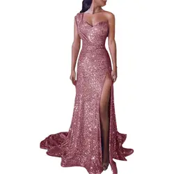 Charming One-Shoulder Mermaid Evening Dress with Slit and Sequins | Ballbella