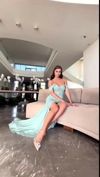 Light Blue Mermaid Off-the-Shoulder Long-Slit Evening Dress with Sequins and Ruffles | Ballbella