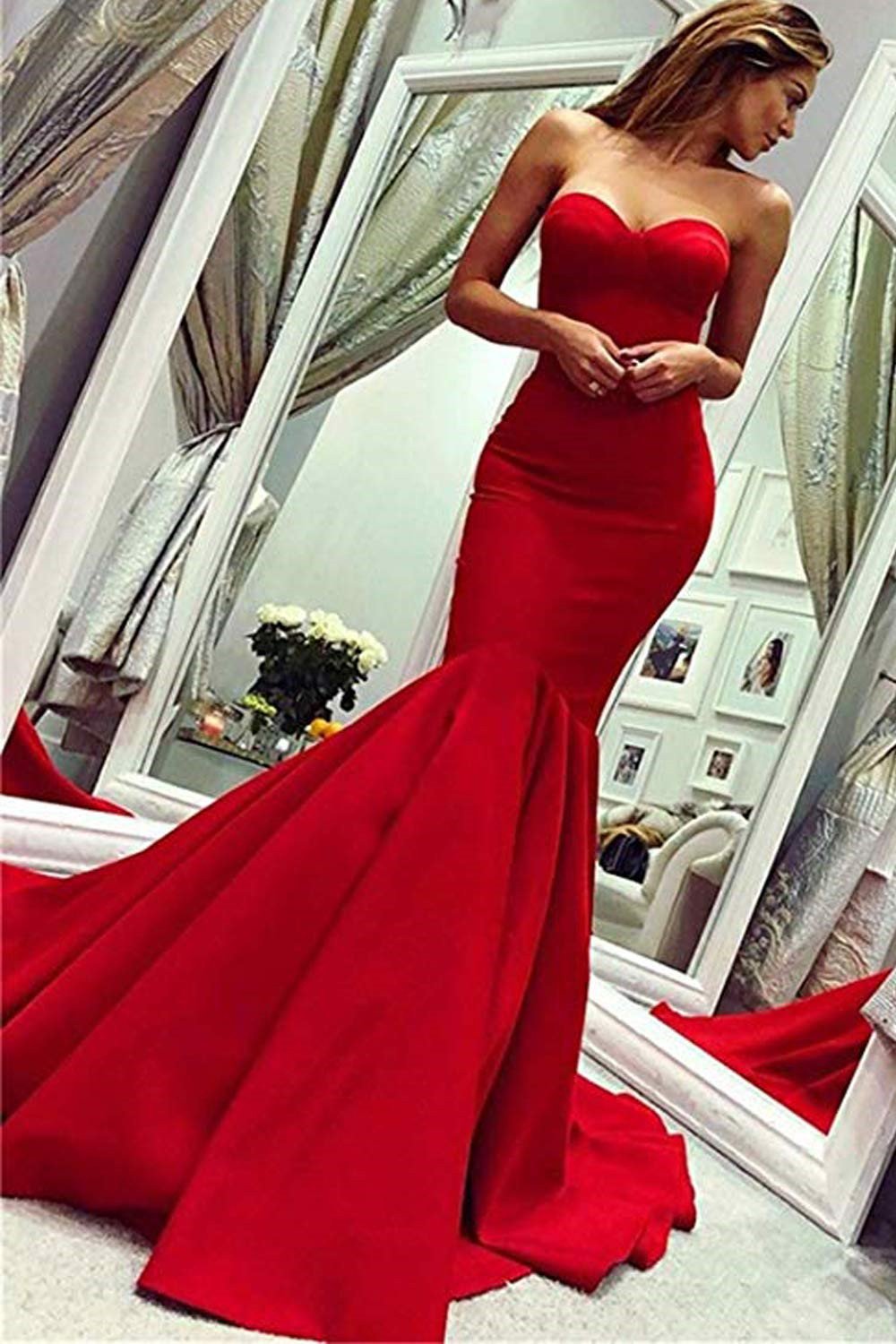 Long Red Sweetheart Mermaid Evening Dress | Ballbella