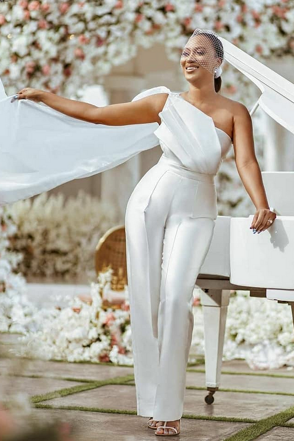 Beautiful White Jumpsuit Evening Dress | Ballbella