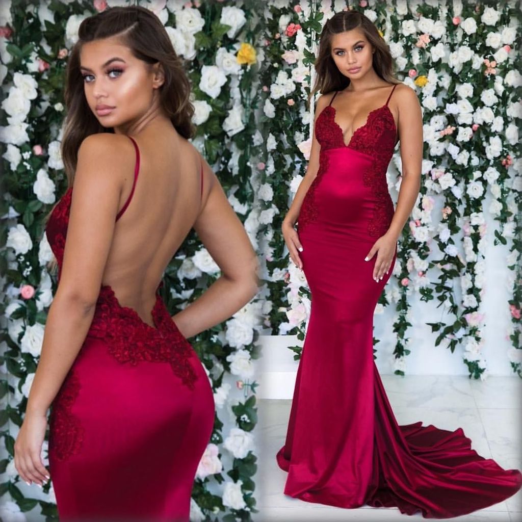 Burgundy Lace Mermaid Prom Dress | Ballbella