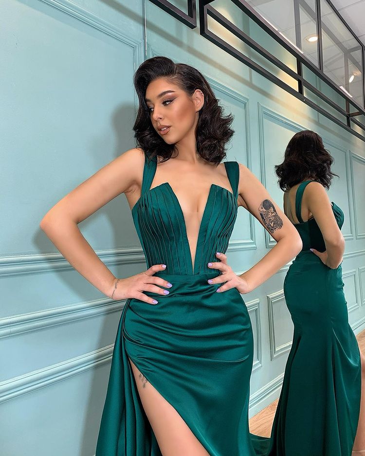 Dark Green Mermaid Evening Dress with Split | Ballbella