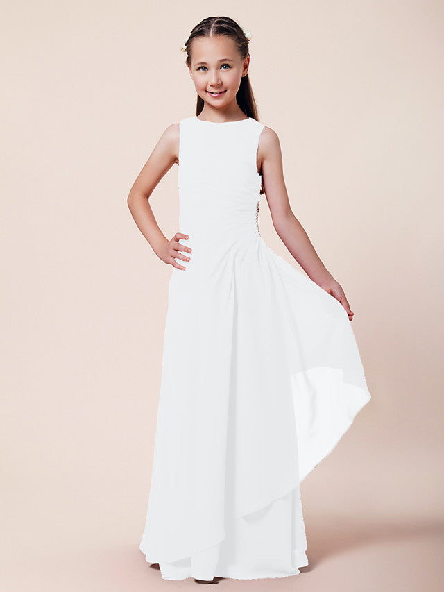 A-Line Chiffon Bridesmaid Dress with Beading and Side Draping for Weddings