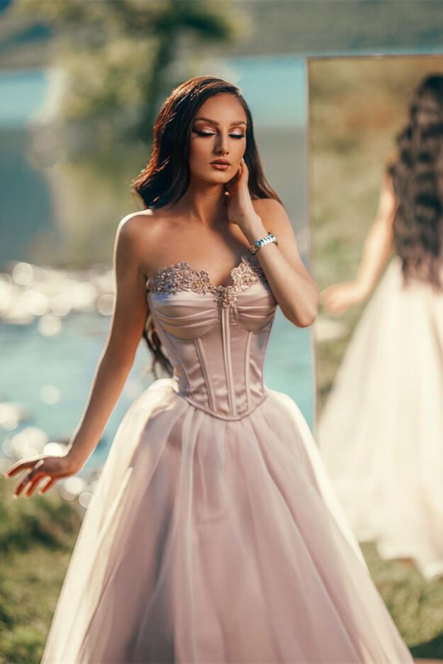 Glamorous Sweetheart A Line Mermaid Tulle Prom Dress With Appliques