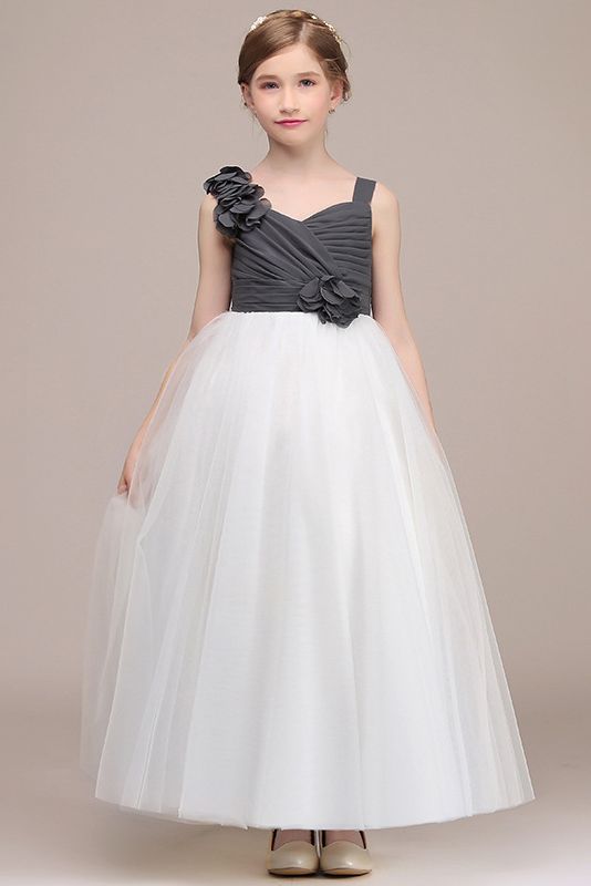 Beautiful Ankle Length Straps Flower Girl Dress in Tulle