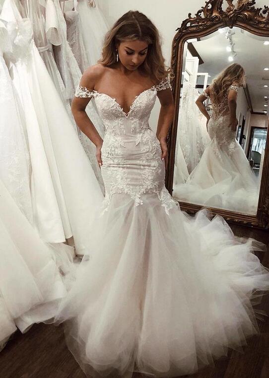 Charming Sweetheart Off-the-Shoulder Mermaid Wedding Dress With Tulle