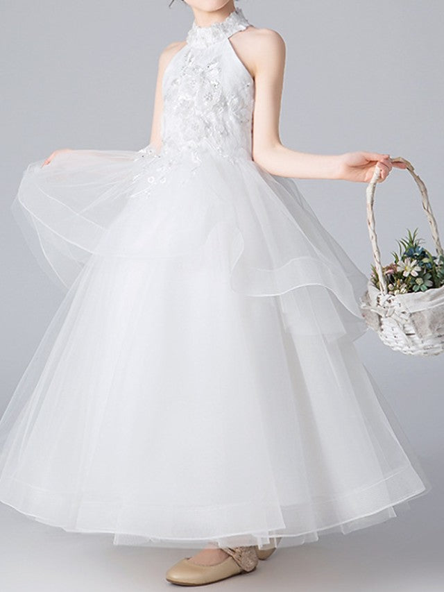 Glamorous Ball Gown Sleeveless Halter Neck Flower Girl Dress with Appliques