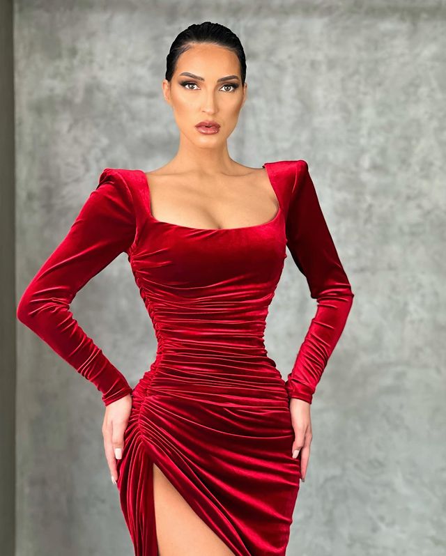 Mermaid Burgundy Long Sleeves Evening Dress