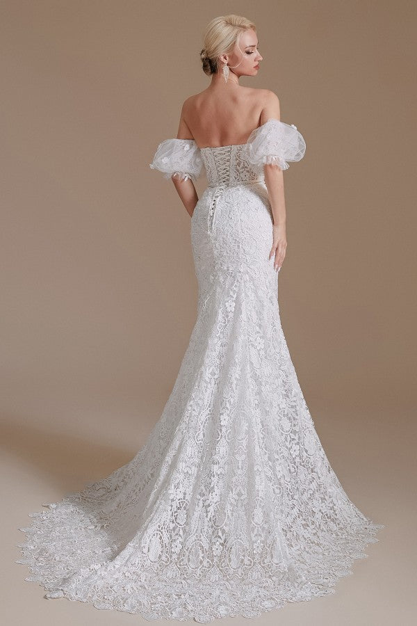 Long Mermaid Wedding Dresses With Detachable Sleeves - Beautiful Sweetheart Lace