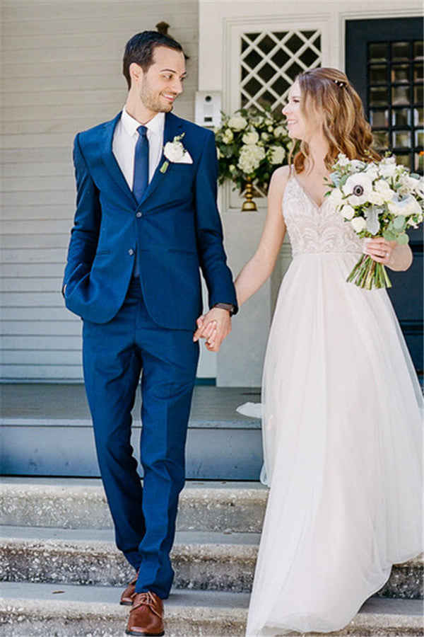 Royal Blue 2 Piece Notched Lapel Wedding Suit