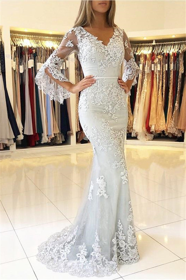 Mermaid Half Sleeves Prom Dress Long