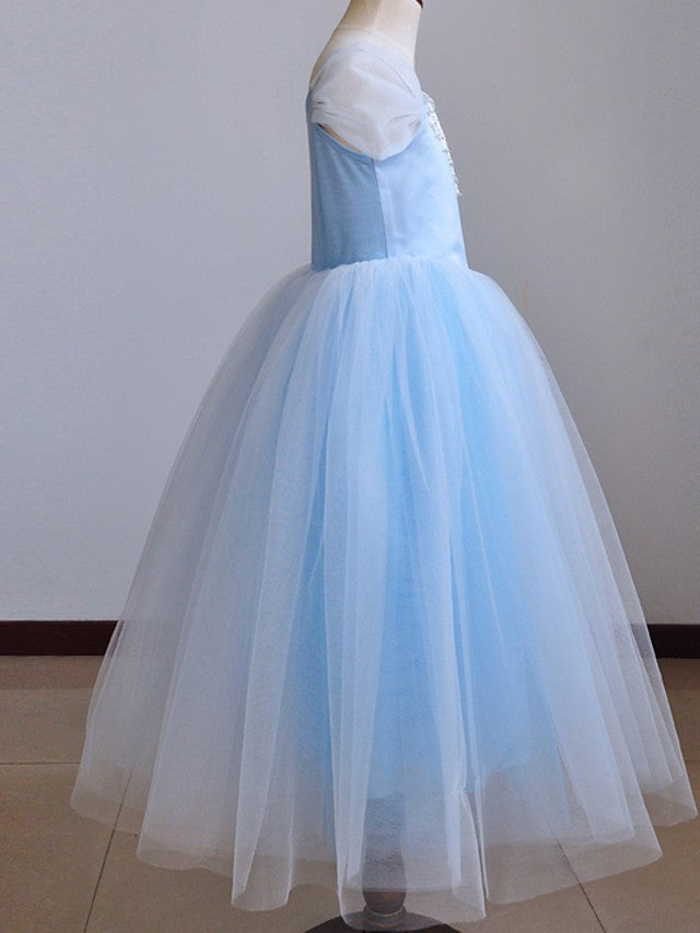 Short Sleeve Ball Gown Flower Girl Dress With Pendant