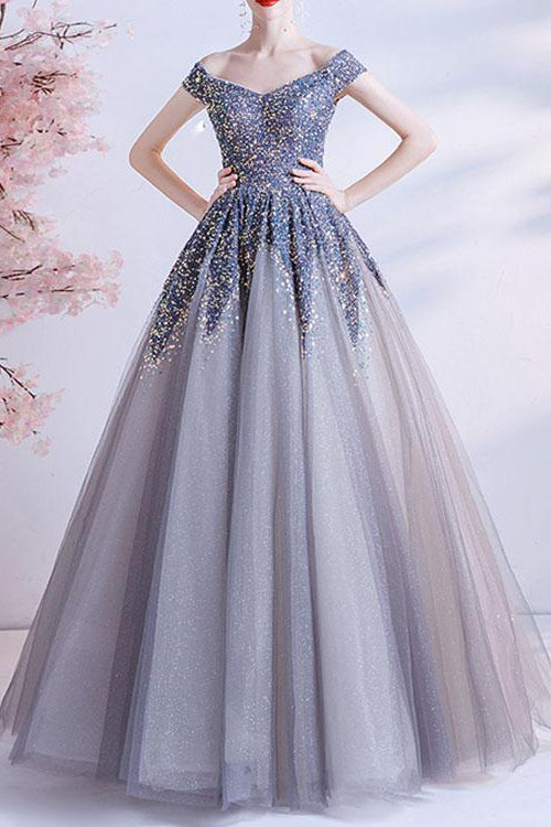 Gorgeous Off-The-Shoulder Long Prom Dress With Sweetheart Sequins