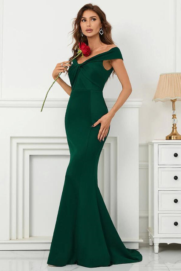 Dark Green Off-The-Shoulder Mermaid Sweetheart Evening Dress On Sale