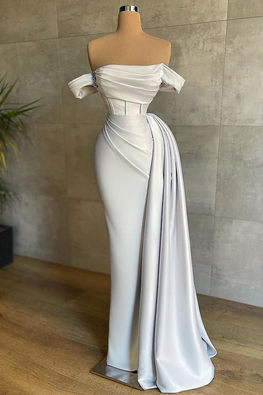 White Mermaid Off-The-Shoulder Prom Dress