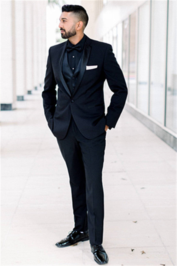 One-Button Groomsmen Suits for Weddings - Black Men's Shawl Lapel Best Man Blazers