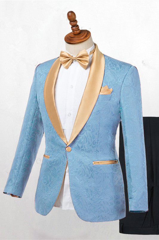 One-Button Blue Lapel Fit Shawl Wedding Suit for Men's Party