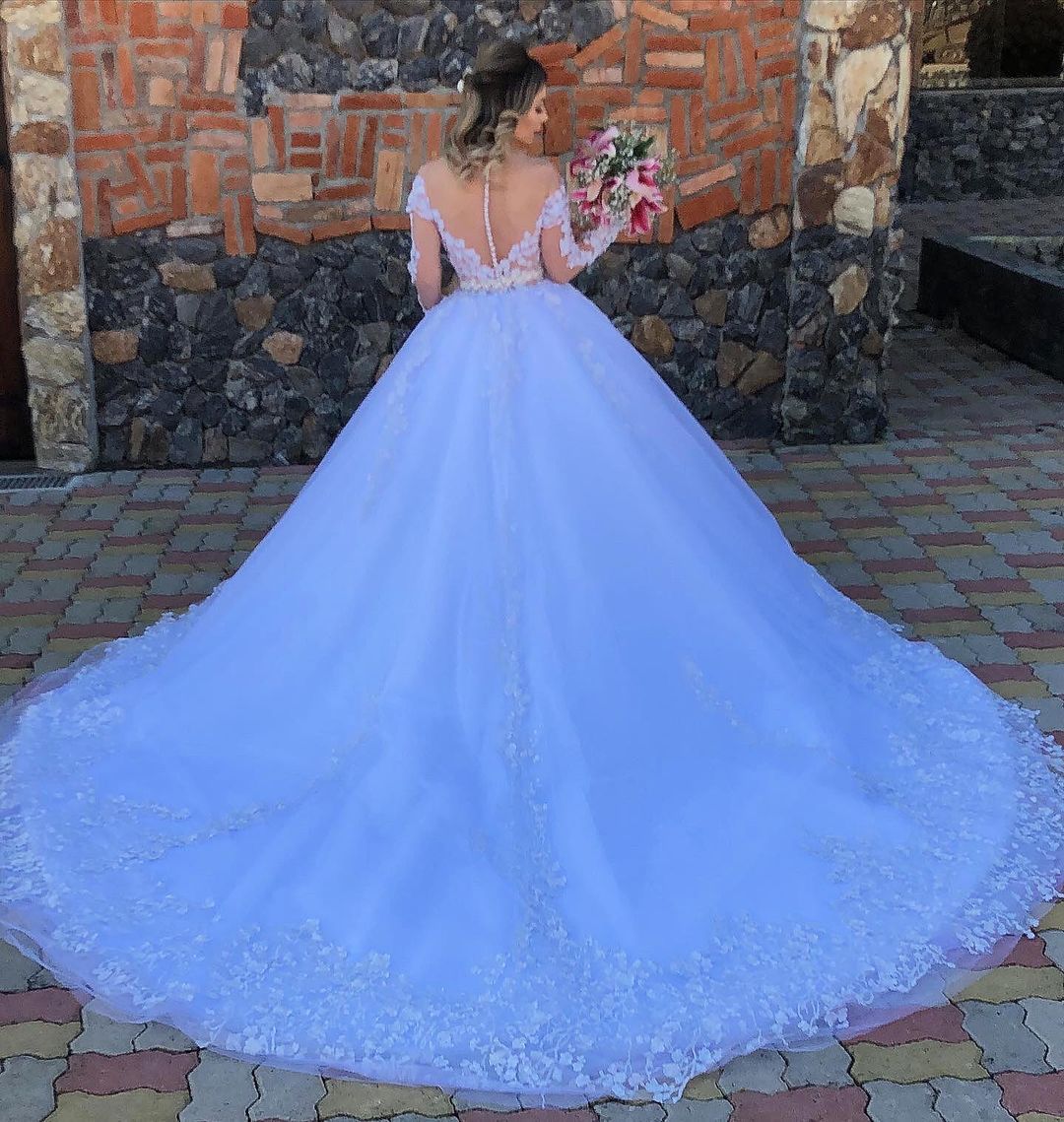 Luxury Princess Off-the-shoulder Wedding Dress With Sleeves Tulle