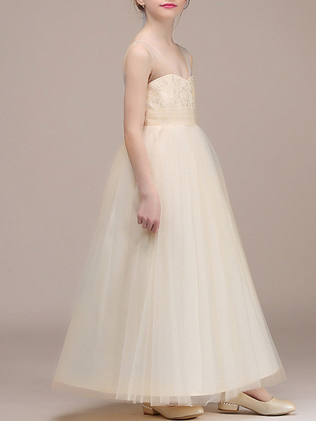 A-Line Sleeveless Plunging Neck Flower Girl Dresses  Chiffon  With Ruching