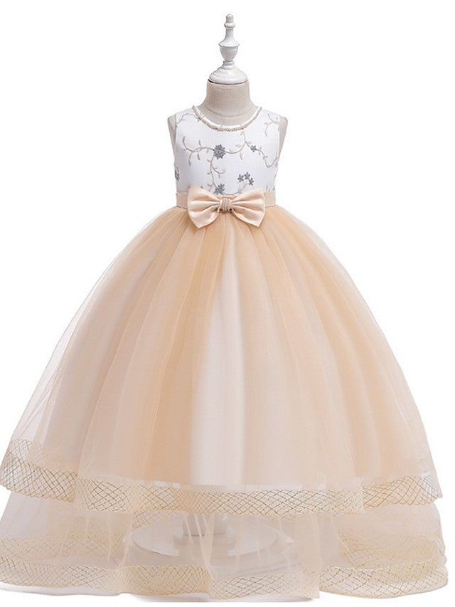 Daida Princess Jewel Sleeveless Flower Girl Dress with Bow and Tulle