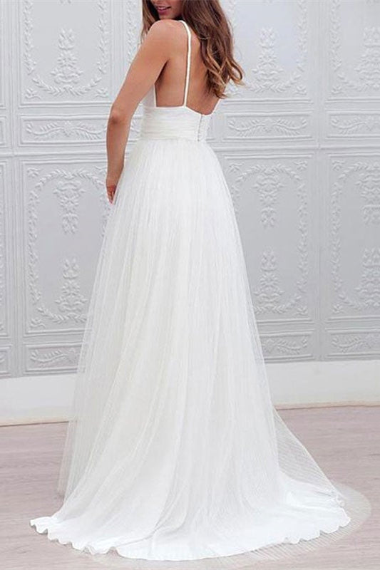 Tulle Beach Wedding Spaghetti-Straps Dress