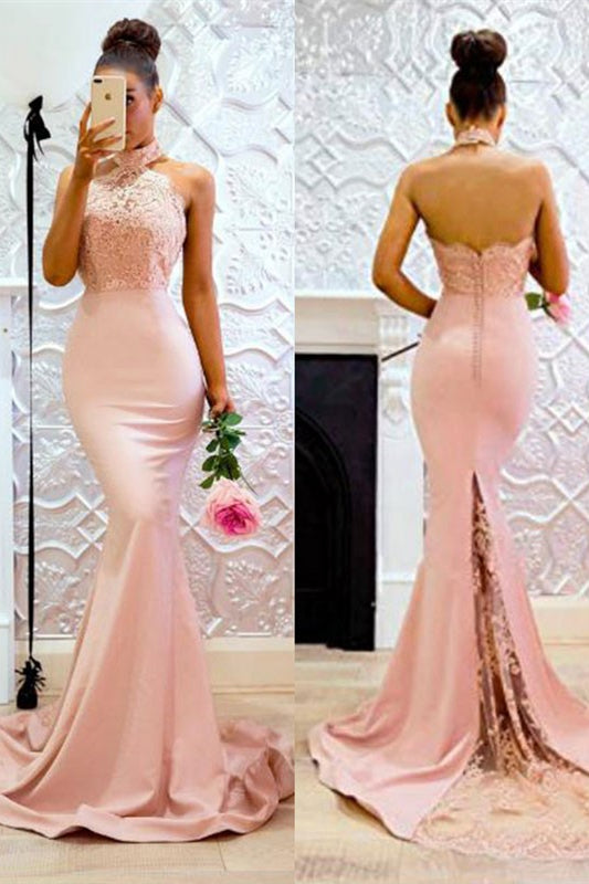 Hot High Neck Lace Prom Dress Mermaid