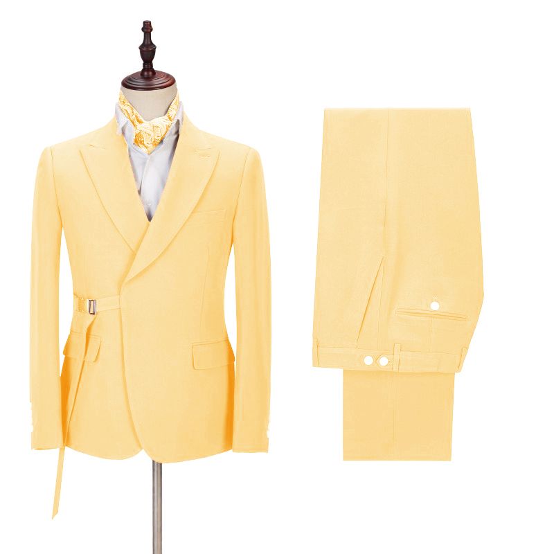 Shining Best Fitted Yellow Peaked Lapel Prom Attire for Guys 2022