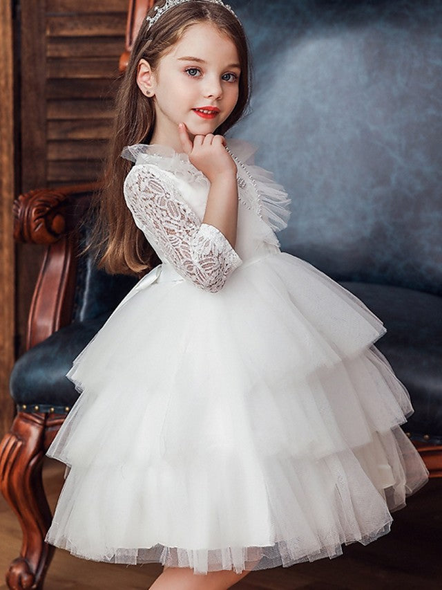 Beautiful Ball Gown Jewel Neck Girl Dresses with Bow Beading and Cascading Ruffles