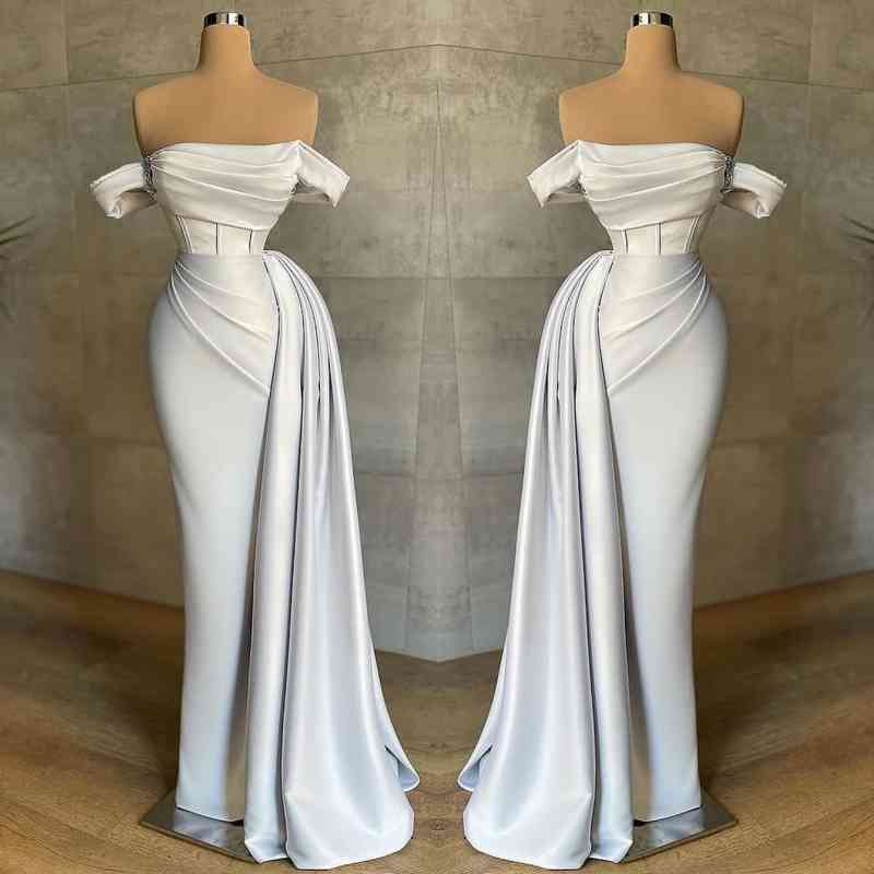 White Mermaid Off-The-Shoulder Prom Dress