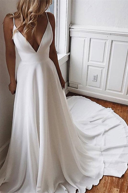 Chiffon Lace Wedding Dress with Spaghetti-Straps